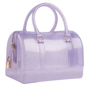 Ladies Summer Jelly Pillow-Shaped Top Handle Handbag Candy Color Transparent :]